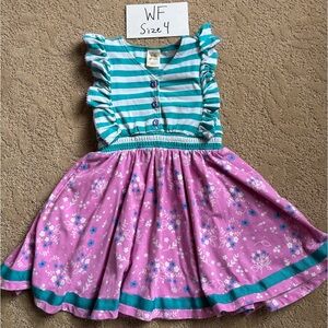 Wildflowers Aqua Striped & Pink Floral Girls Dress - Size 4